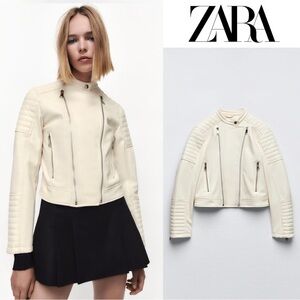 ZARA Motorcycle Moto Vegan Leather Biker Jacket